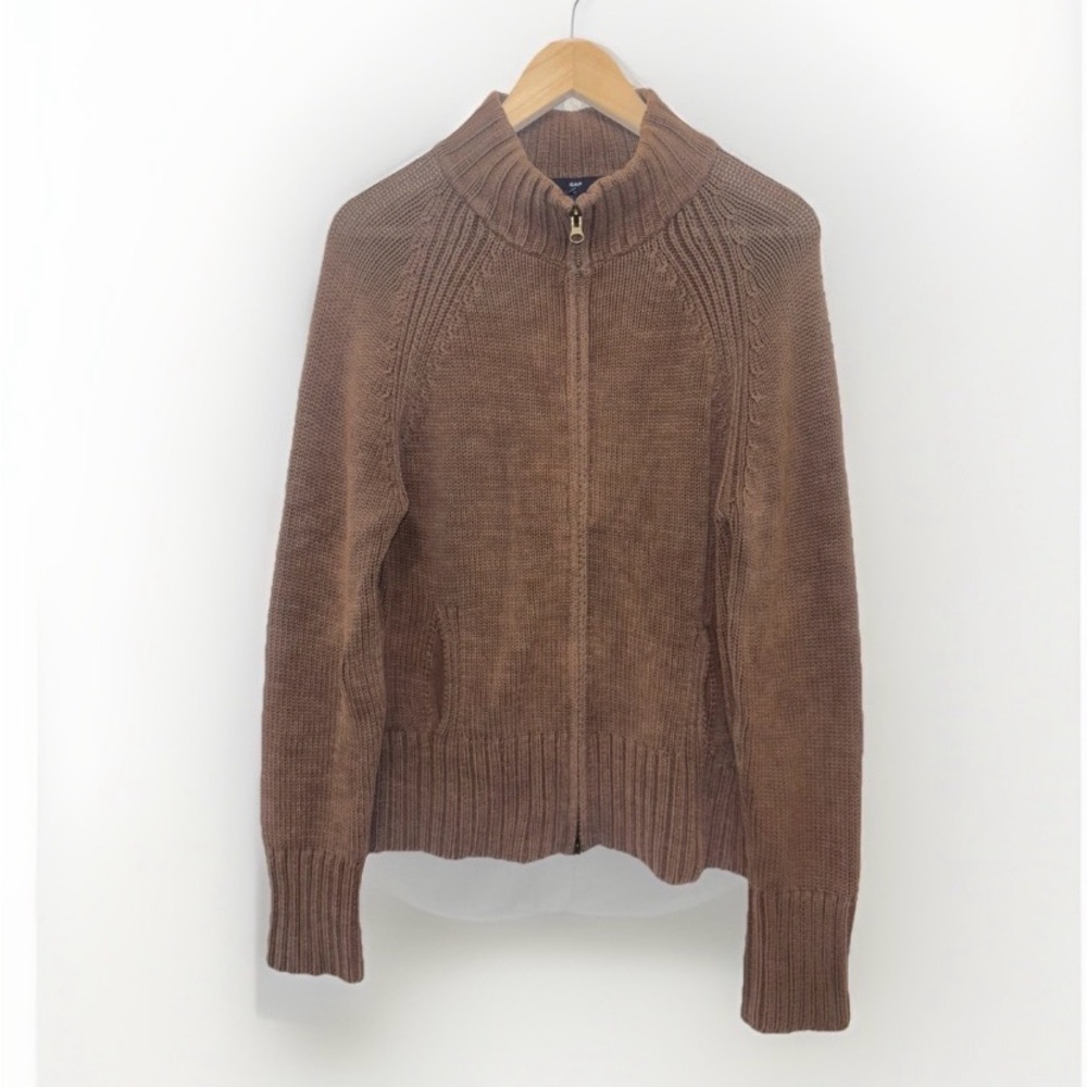 Vintage GAP Full Zip Turtleneck Sweater Chocolate Brown Y2K size Large